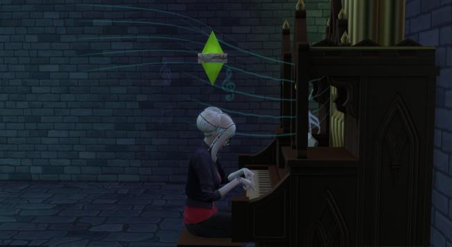 A vampire Sim playing the organ