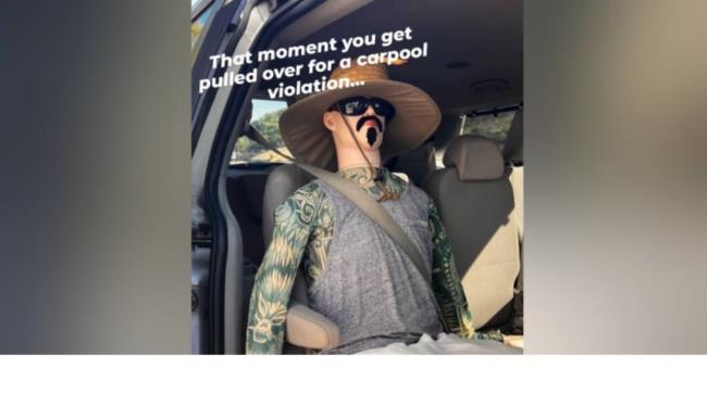 A driver was caught chauffeuring a mannequin on Highway 101 in Marin County last week, according to authorities. (CHP Marin)