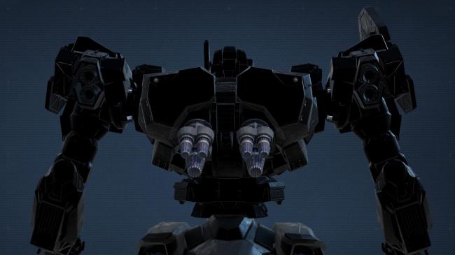 Armored Core 6, AC Build Guide, Pulled out view of the white AC Tetrapod Legs co<em></em>ntrasted with black body