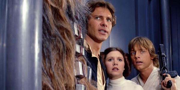 Luke, Leia, Han, and Chewbacca on the Death Star in Star Wars