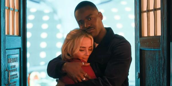 Millie Gibson as Ruby Sunday hugging Ncuti Gatwa as the Fifteenth Doctor in the trailer for Doctor Who season 14