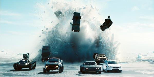 Cars and tanks driving on ice in The Fate of the Furious