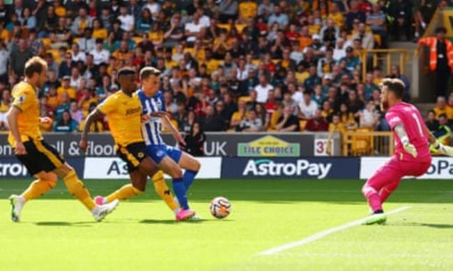 Solly March scores Brighton’s fourth and final goal in their impressive win over Wolves