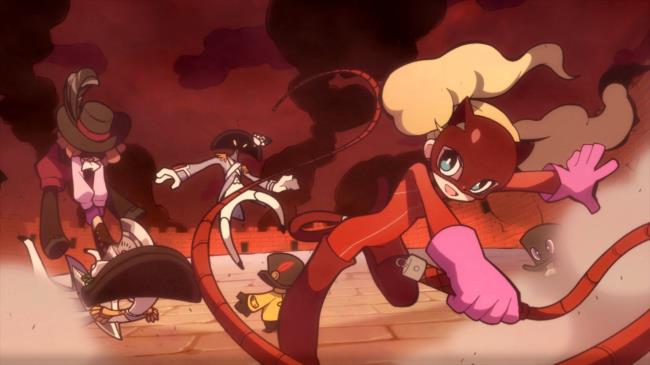 Ann, Yusuke, and Futaba work together in an animated attack in Persona 5 Tactica