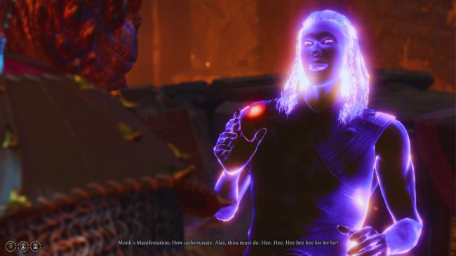 Baldur's Gate 3 - The Cursed Monk laughing at the player