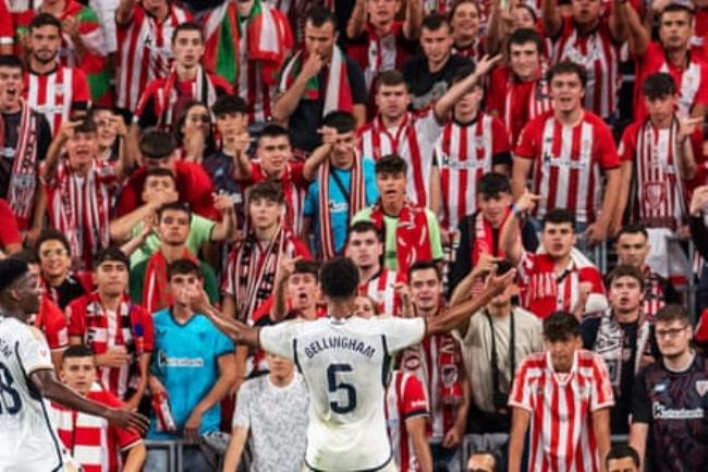 Jude Bellingham celebrates after scoring against Athletic.