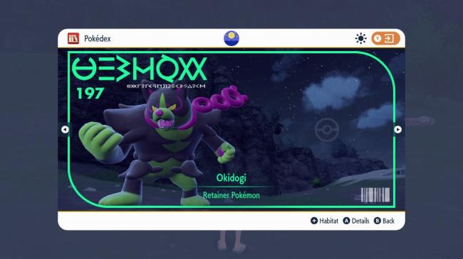 Okidogi's Dex entry in Pokemon Scarlet & Violet: The Teal Mask.