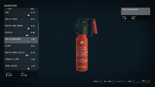 Starfield Fire Extinguisher In Inventory