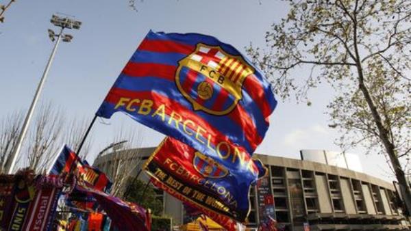 Barcelona flags outside the Nou Camp.